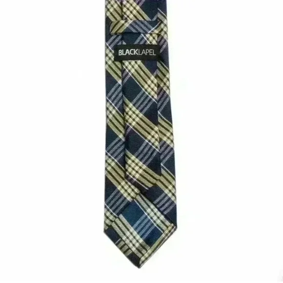 Black Lapel Men's Dark Blue Plaid Silk Blend Neck Tie $39 - Picture 2 of 2